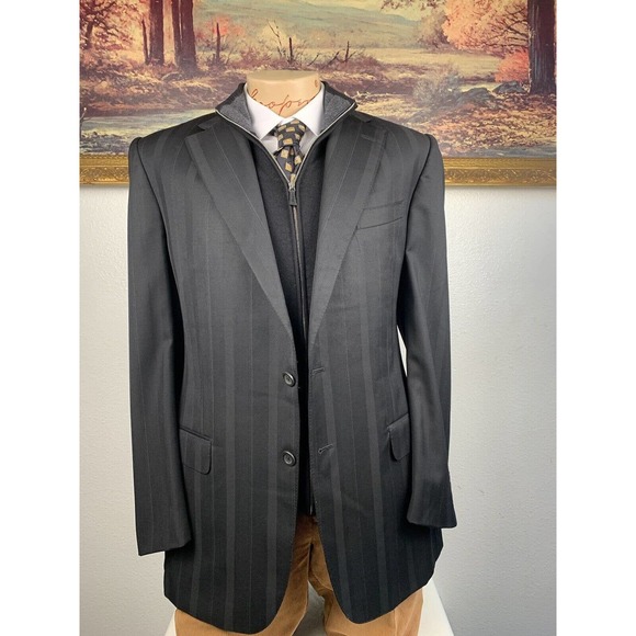 41L Gianni Versace Couture Black Striped Blazer Suit Jacket - Picture 7 of 13